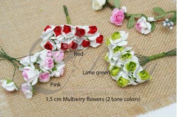 Mulberry paper Flower (2 tone colors) on wire - 1.5 cm - Pack of 10